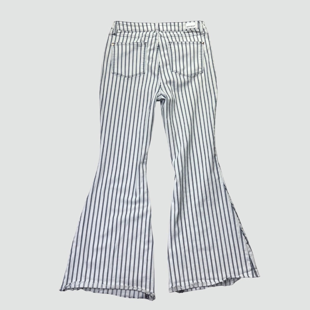 Judy Blue Super Flare Jeans Womens 15/32 White Navy Striped High Rise Western - Picture 3 of 16